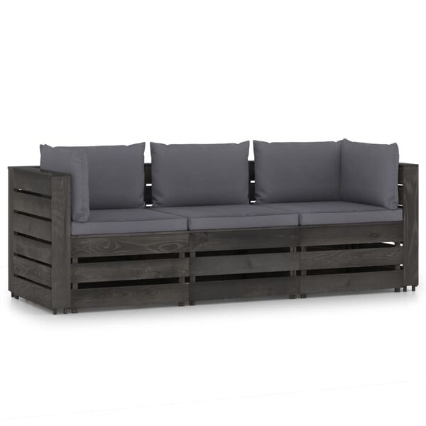 vidaXL Ogrodowa sofa 3-os z poduszkami, impregnowane na szaro drewno