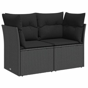 vidaXL Sofa ogrodowa z poduszkami, 2-osobowa, czarna, z polirattanu