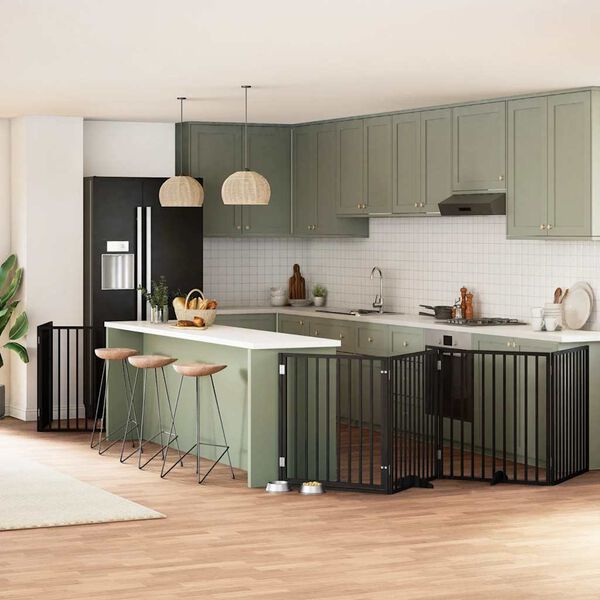 vidaXL Składana bramka dla psa, z drzwiami, 6 paneli, czarna, 480 cm