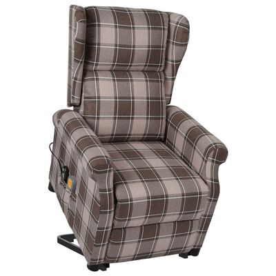vidaXL Podnoszony fotel masujący, beżowy, obity tkaniną