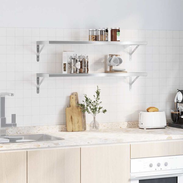 vidaXL P&oacute;łki ścienne, 2 szt., 100x30 cm, srebrna stal nierdzewna