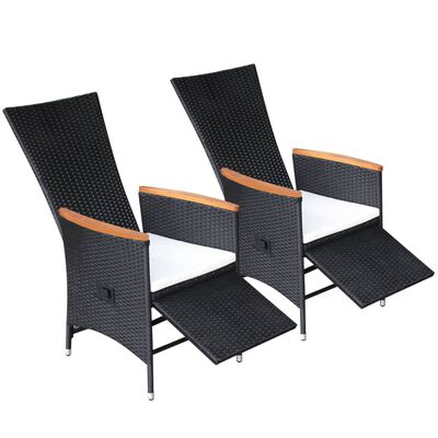 vidaXL Rozkładane krzesła ogrodowe 2 szt., poduszki, rattan PE, czarne
