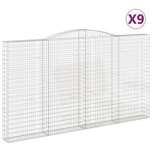 vidaXL Kosze gabionowe, 9 szt, 400x30x220/240 cm, galwanizowane żelazo