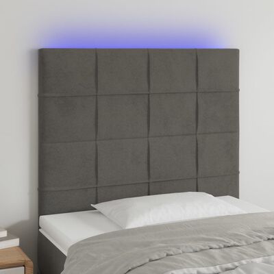 vidaXL Zagłówek do łóżka z LED, ciemnoszary, 80x5x118/128 cm, aksamit