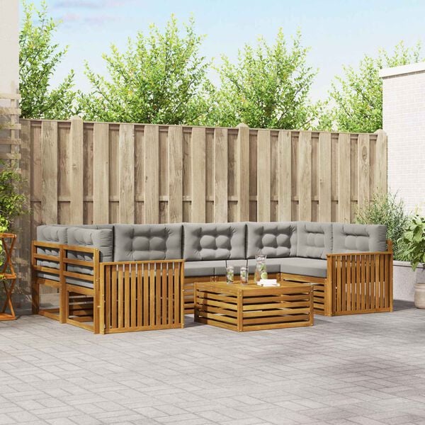 vidaXL Zestaw sof na zewnątrz z poduszką 7 pcs Naturalny i Jasny Szary