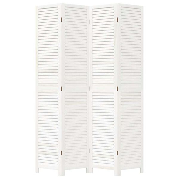 vidaXL Parawan pokojowy, 4-panelowy, biały, lite drewno paulowni