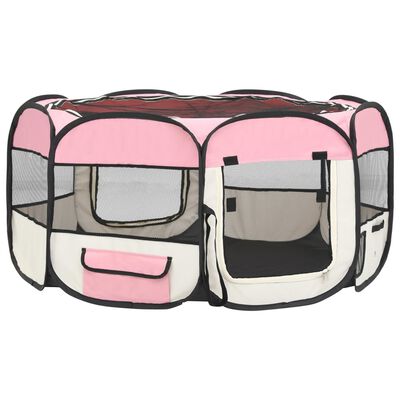 vidaXL Składany kojec dla psa, z torbą, różowy, 145x145x61 cm