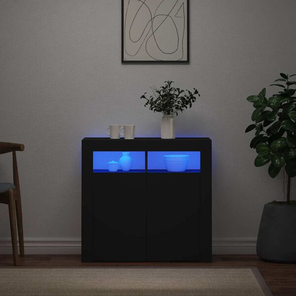 vidaXL Szafka z oświetleniem LED, czarna, 80 x 35 x 75 cm