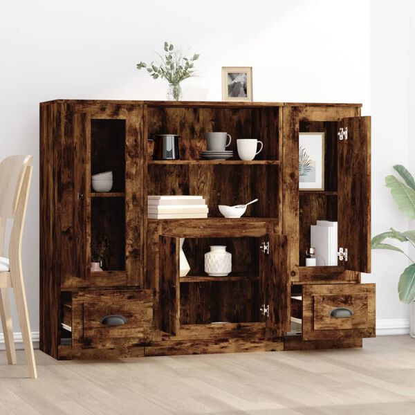 vidaXL Wysokie szafki, 3 szt, przydymiony dąb, materiał drewnopochodny