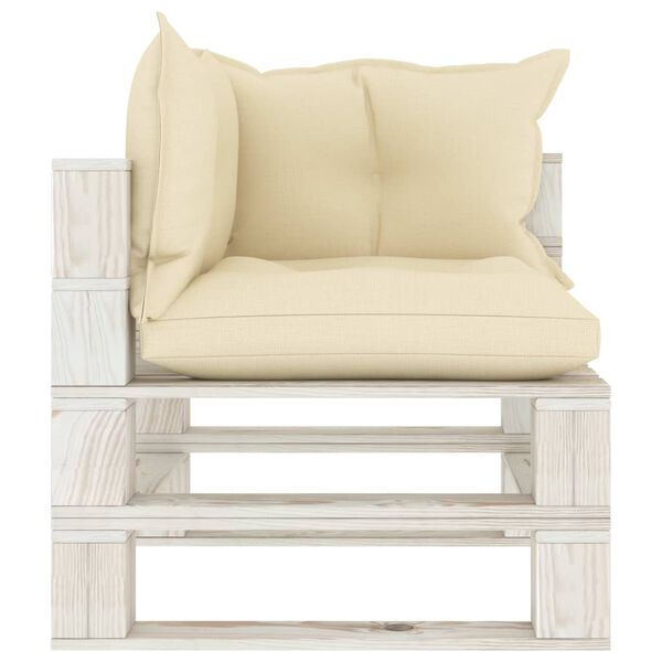 vidaXL Ogrodowe siedzisko narożne z palet, z kremowymi poduszkami