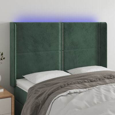 vidaXL Zagłówek do łóżka z LED, ciemnozielony 147x16x118/128cm aksamit