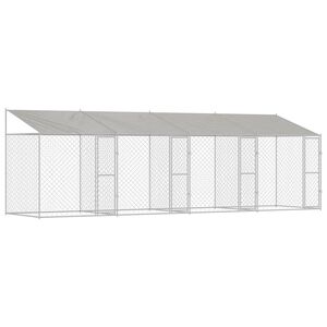 vidaXL Klatka dla psa z dachem srebrny 800 x 200 x 256 cm Stal i PE