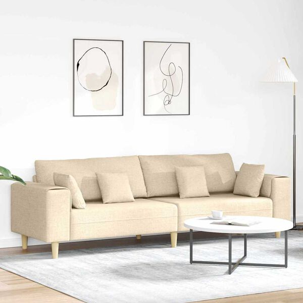 vidaXL Sofa z poduszką Kremowy 250 x 77 x 76 cm tkanina