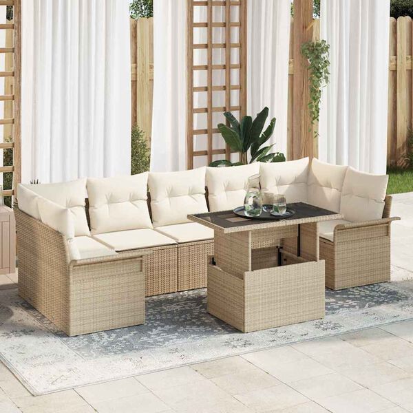 vidaXL Zestaw Sof na Ogr&oacute;d z poduszką 8 pcs Beżowy Rattan poli