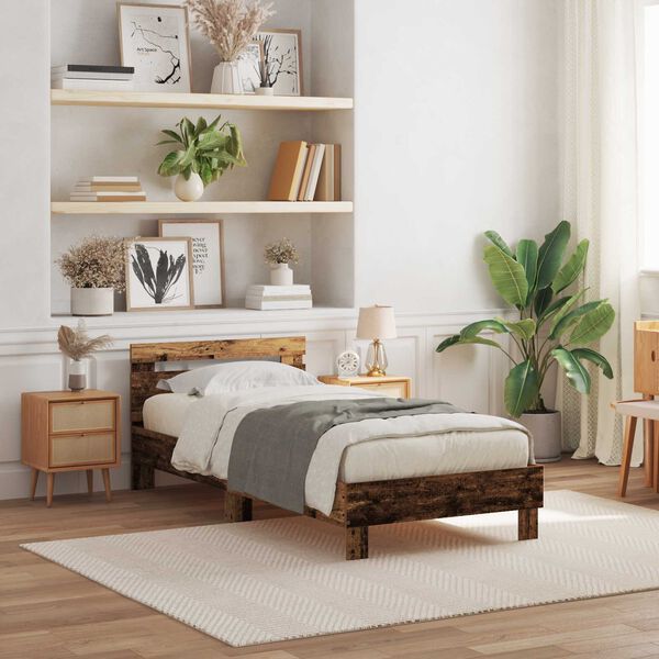 vidaXL Ramka ł&oacute;żka Stare drewno 100 x 200 cm Materiał drewnopochodny