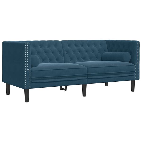 vidaXL Sofa Chesterfield z wałkami, dwuosobowa, niebieska, aksamit