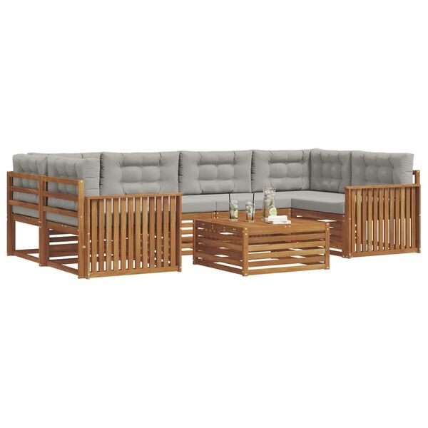 vidaXL Zestaw sof na zewnątrz z poduszką 7 pcs Naturalny i Jasny Szary