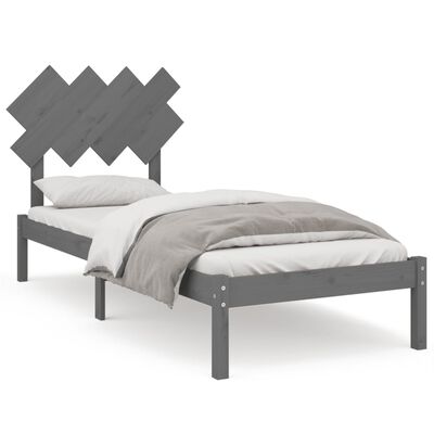 vidaXL Rama łóżka, szara, 90x200 cm, lite drewno