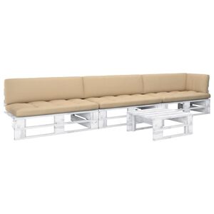 vidaXL 4-cz. zestaw wypoczynkowy z palet, z poduszkami, biały, sosna