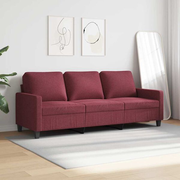 vidaXL Sofa 3-osobowa, winna czerwień, 180 cm,tapicerowana tkaniną