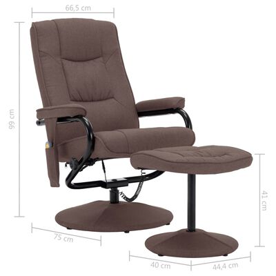 vidaXL Rozkładany fotel do masażu z podnóżkiem, brązowy, tkanina