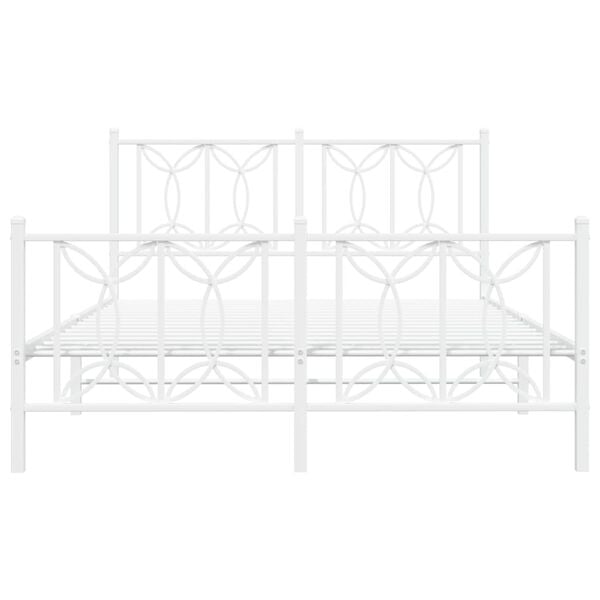 vidaXL Metalowa rama ł&oacute;żka z wezgłowiem i zan&oacute;żkiem, biała, 140x190 cm
