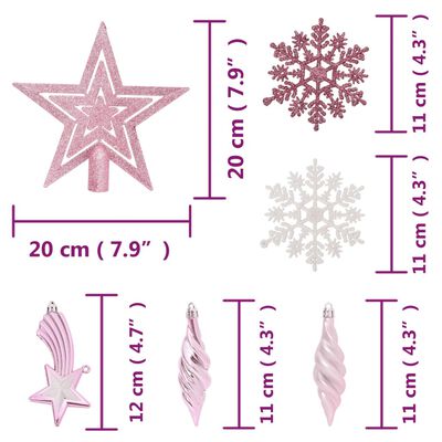 vidaXL 65-cz. zestaw ozdób świątecznych, róż/czerwień/biel