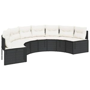 vidaXL Sofa ogrodowa z poduszkami, p&oacute;łokrągła, czarny rattan PE