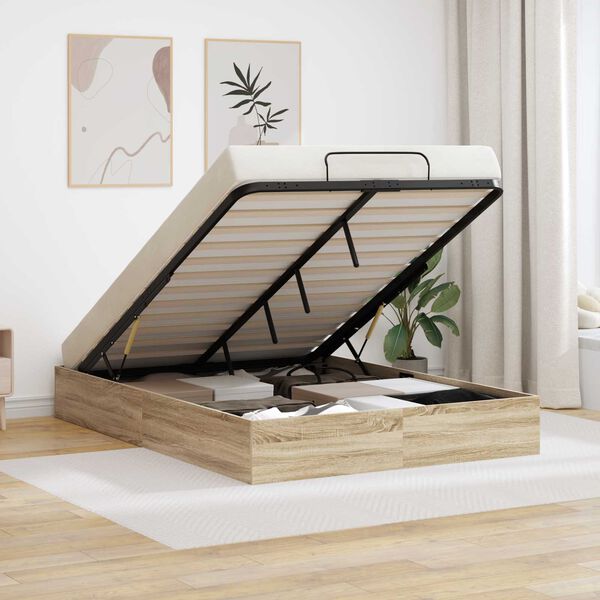 vidaXL Ł&oacute;żko otomanowe z przechowywaniem Dąb Sonoma 203 x 120 x 25 cm