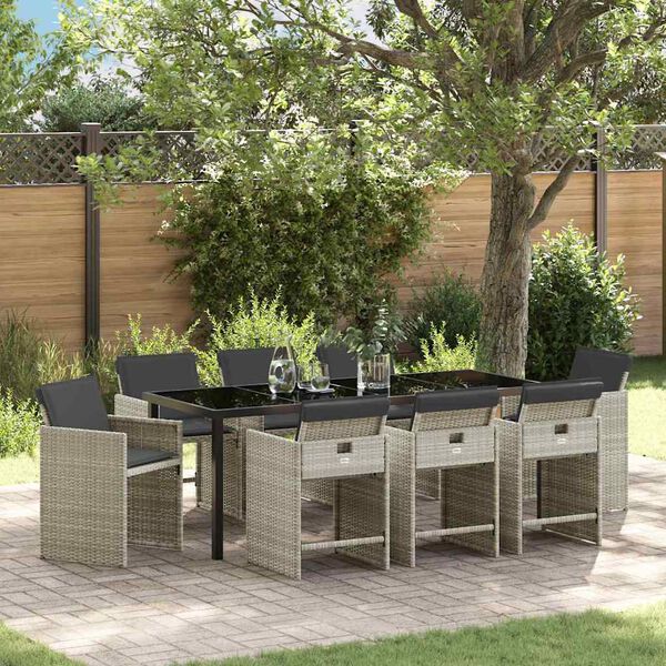 vidaXL Zestaw do jadalni w ogrodzie 9 pcs Jasnoszary polirattan