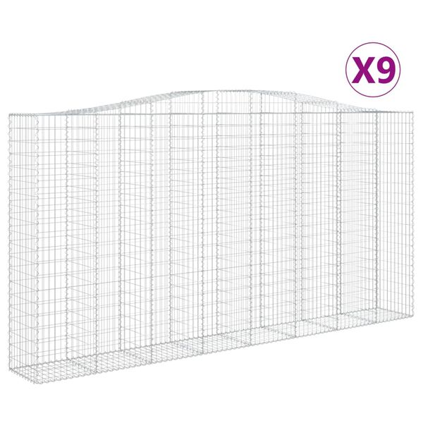 vidaXL Kosze gabionowe, 9 szt, 400x50x200/220 cm, galwanizowane żelazo