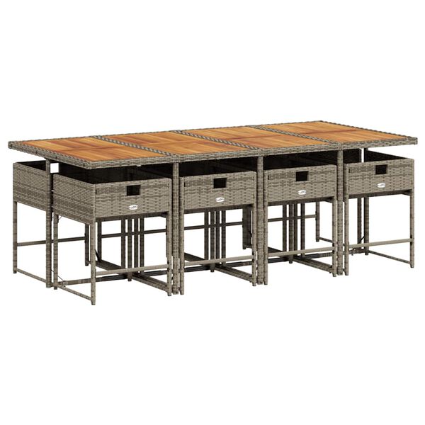 vidaXL 9-cz. zestaw mebli ogrodowych z poduszkami, szary, rattan PE