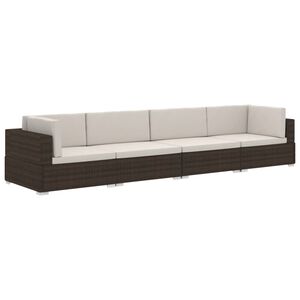 vidaXL 4-częściowa sofa do ogrodu, z poduszkami, polirattan, brązowa