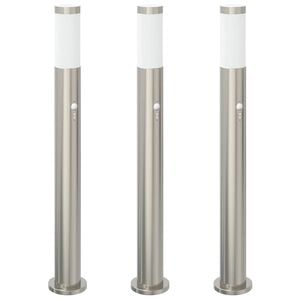 vidaXL Lampy słupkowe z czujnikiem, 3 szt., 80 cm, stal nierdzewna, IP44