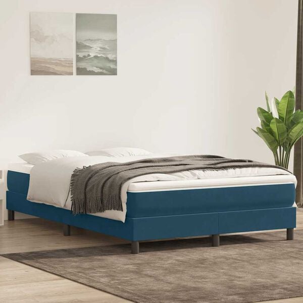 vidaXL Ł&oacute;żko typu Box Spring bez materaca Ciemnoniebieskie 140x210 cm