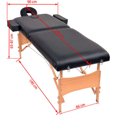 vidaXL Składany stół do masażu ze stołkiem, 2-strefowy, czarny