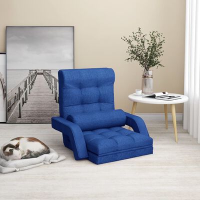 vidaXL Składane krzesło podłogowe, funkcja spania, niebieskie, tkanina