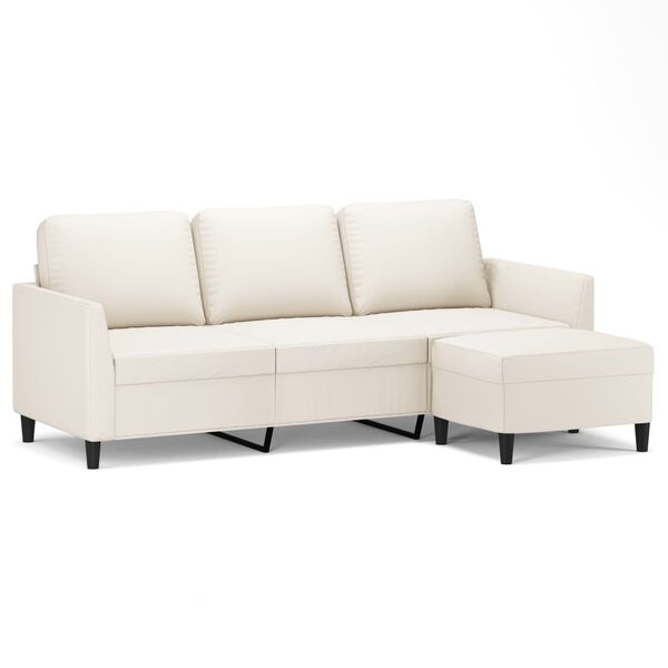 vidaXL 3-osobowa sofa z podn&oacute;żkiem, kremowa, 180 cm, sztuczna sk&oacute;ra