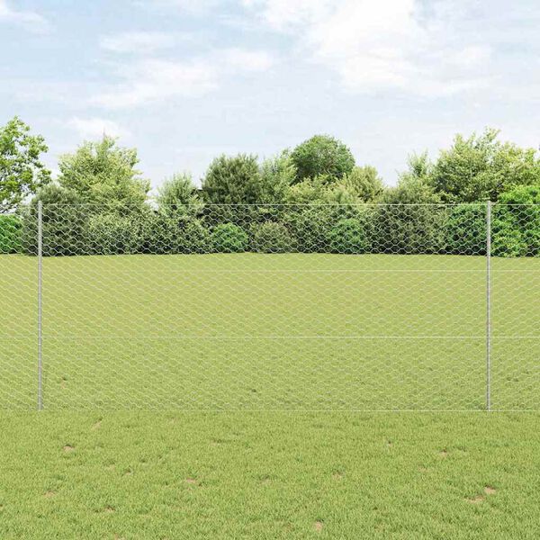 vidaXL Ogrodzenie z słupkiem Srebrny 1,4 x 50 m Stal