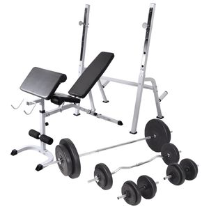 vidaXL Ławka do ćwiczeń ze stojakiem, sztangami i hantlami, 90 kg