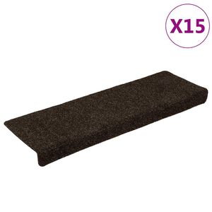 vidaXL Maty na schody samoprzylepne 15 szt. 65x21x4 cm Ciemnobrązowe, prostokątne krawędzie