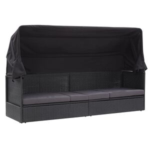 vidaXL Sofa ogrodowa z zadaszeniem, polirattan, czarna