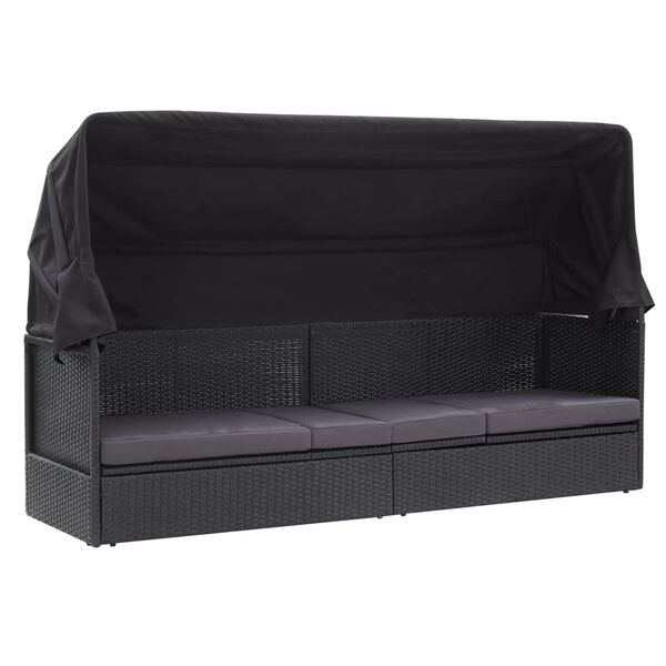 vidaXL Sofa ogrodowa z zadaszeniem, polirattan, czarna