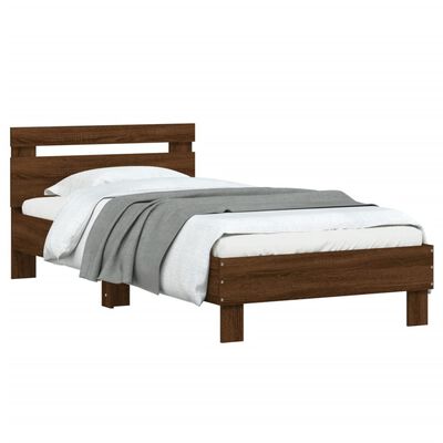 vidaXL Rama łóżka z wezgłowiem, brązowy dąb, 90x200 cm