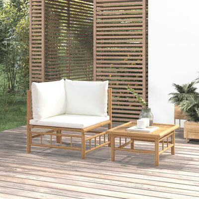 vidaXL 2-cz. zestaw mebli do ogrodu, kremowe poduszki, bambus