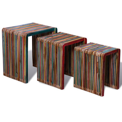 vidaXL Zestaw 3 stolików wsuwanych pod siebie, kolorowe drewno tekowe