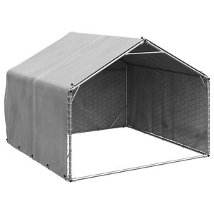 vidaXL Buda dla psa na zewnątrz z pokrowcem 2x2x1,5 m, ocynkowana stal