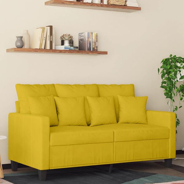 vidaXL Sofa 2-osobowa, ż&oacute;łta, 120 cm, tapicerowana aksamitem