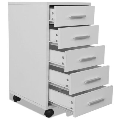 vidaXL Szafka biurowa z kółkami i 5 szufladami, w kolorze białym