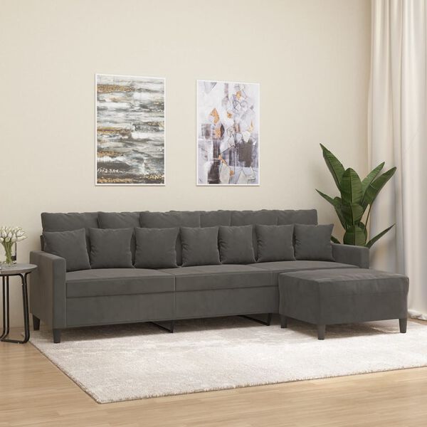 vidaXL 3-osobowa sofa z podn&oacute;żkiem, ciemnoszara, 210 cm, aksamit
